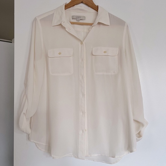 Creamy-white Loft button-down blouse - Picture 2 of 5